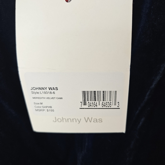 Love Johhny Was Meredith Velvet Cami Size Medium NWT Blue - Picture 4 of 6